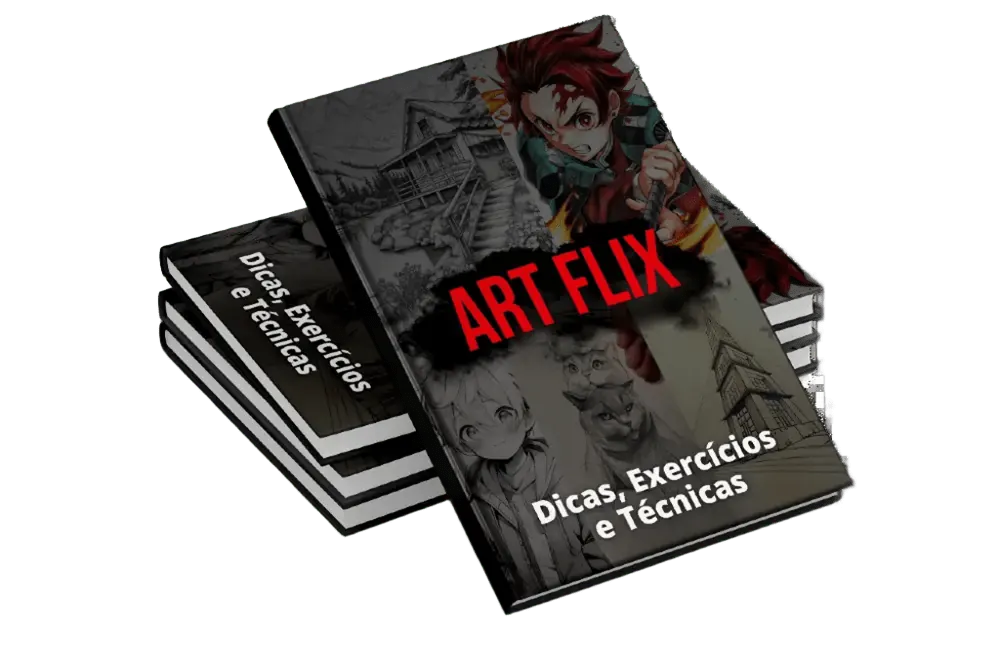 Apostila ART FLIX de desenhos da Line Art, com dicas, exercícios e técnicas pra criança praticar entre as aulas ao vivo