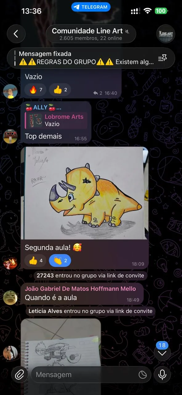 Aluno(a) postando no grupo o desenho recém-terminado